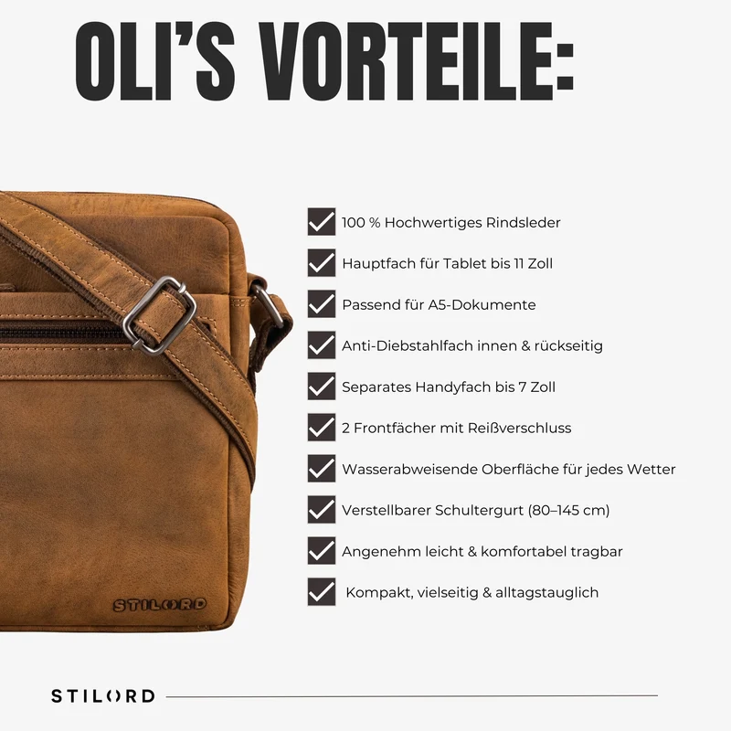 “Oli” Vintage Männerhandtasche Leder Klein für Tablet bis 11 Zoll