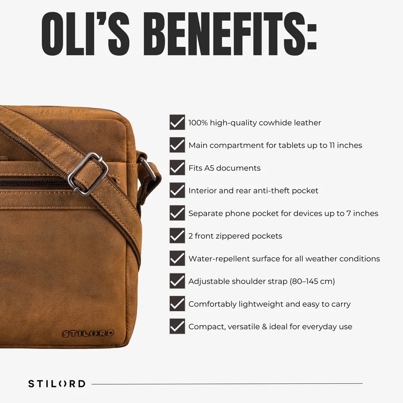 “Oli” Vintage Männerhandtasche Leder Klein für Tablet bis 11 Zoll