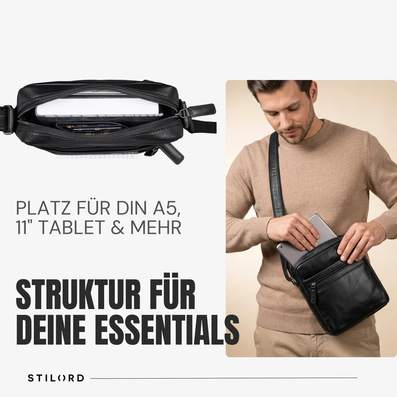 “Oli” Vintage Männerhandtasche Leder Klein für Tablet bis 11 Zoll
