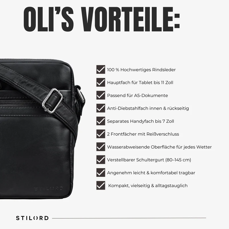 “Oli” Vintage Männerhandtasche Leder Klein für Tablet bis 11 Zoll