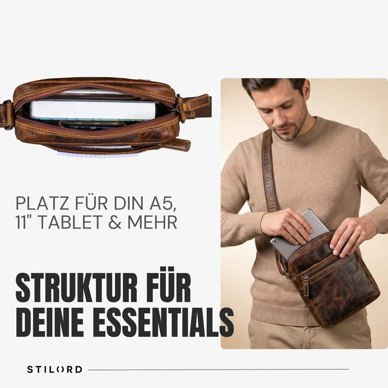 “Oli” Vintage Männerhandtasche Leder Klein für Tablet bis 11 Zoll