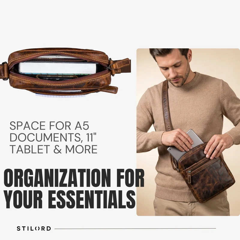 “Oli” Vintage Männerhandtasche Leder Klein für Tablet bis 11 Zoll