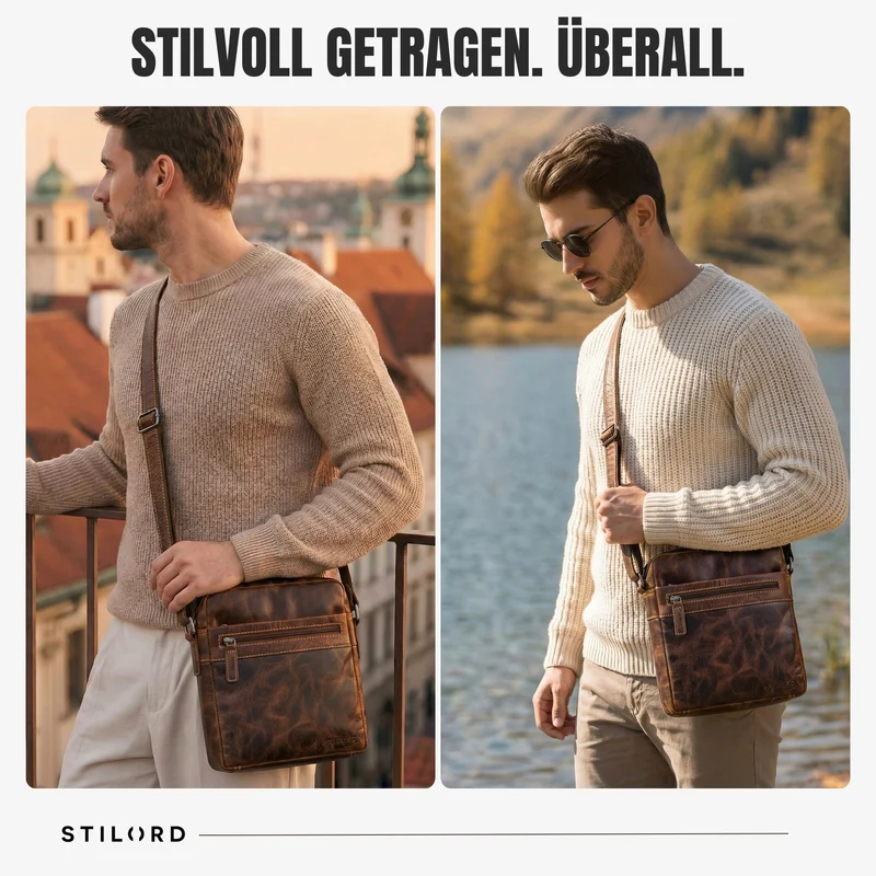 “Oli” Vintage Männerhandtasche Leder Klein für Tablet bis 11 Zoll