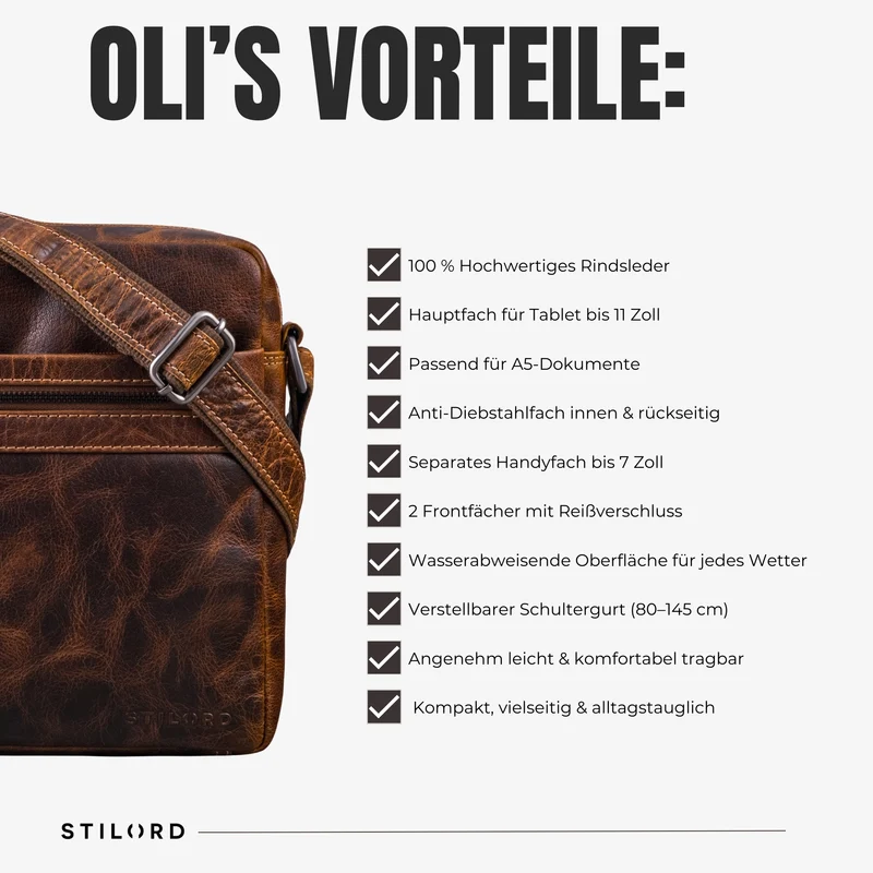 “Oli” Vintage Männerhandtasche Leder Klein für Tablet bis 11 Zoll