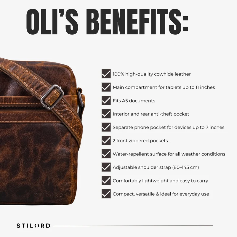 “Oli” Vintage Männerhandtasche Leder Klein für Tablet bis 11 Zoll
