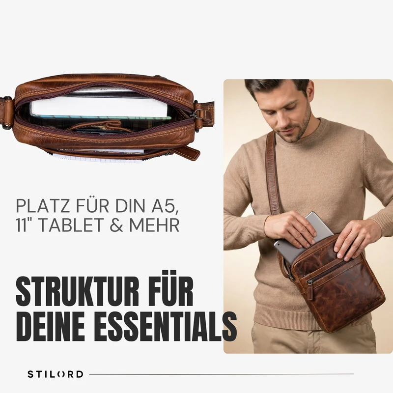 “Oli” Vintage Männerhandtasche Leder Klein für Tablet bis 11 Zoll