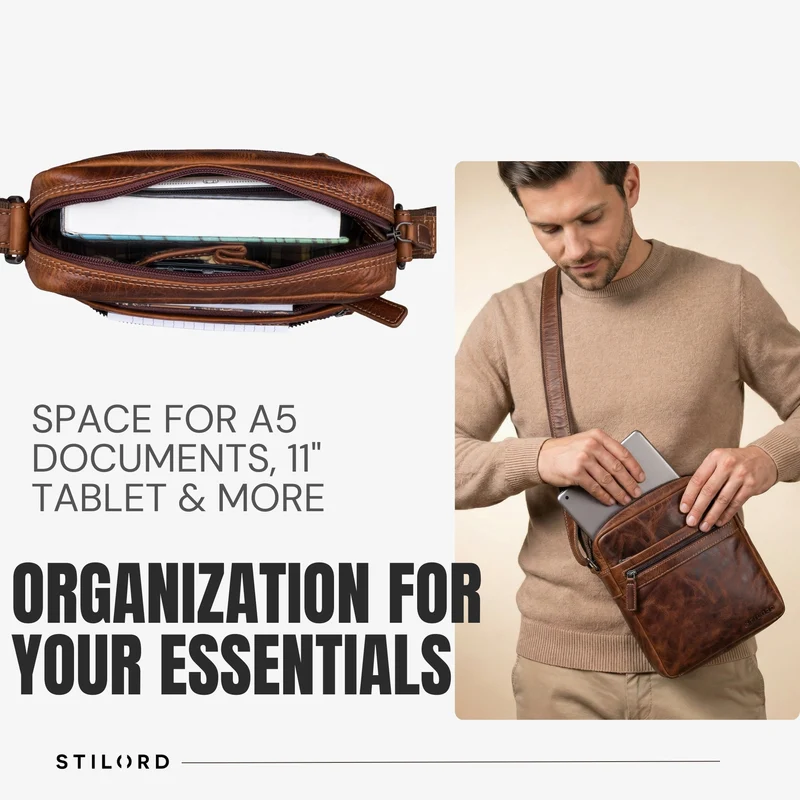 “Oli” Vintage Männerhandtasche Leder Klein für Tablet bis 11 Zoll