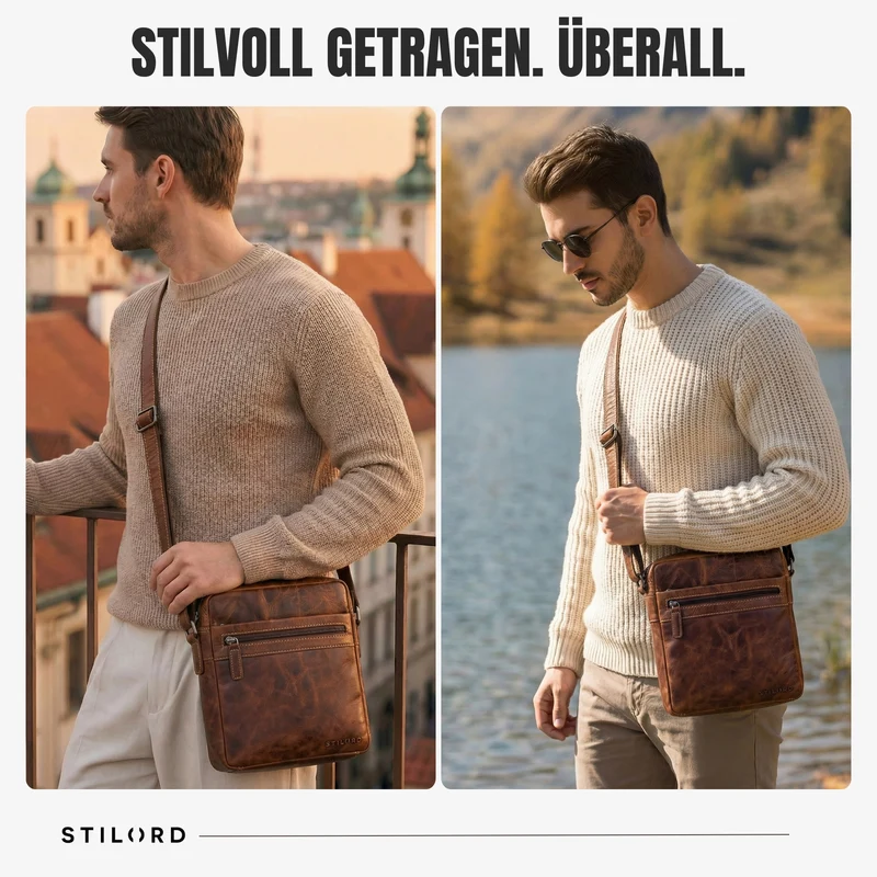 “Oli” Vintage Männerhandtasche Leder Klein für Tablet bis 11 Zoll