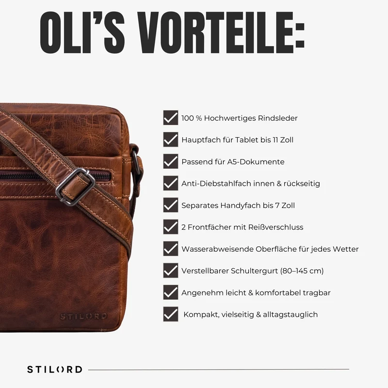 “Oli” Vintage Männerhandtasche Leder Klein für Tablet bis 11 Zoll