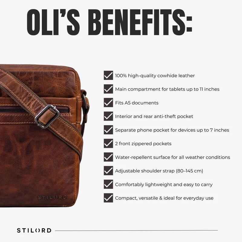 “Oli” Vintage Männerhandtasche Leder Klein für Tablet bis 11 Zoll