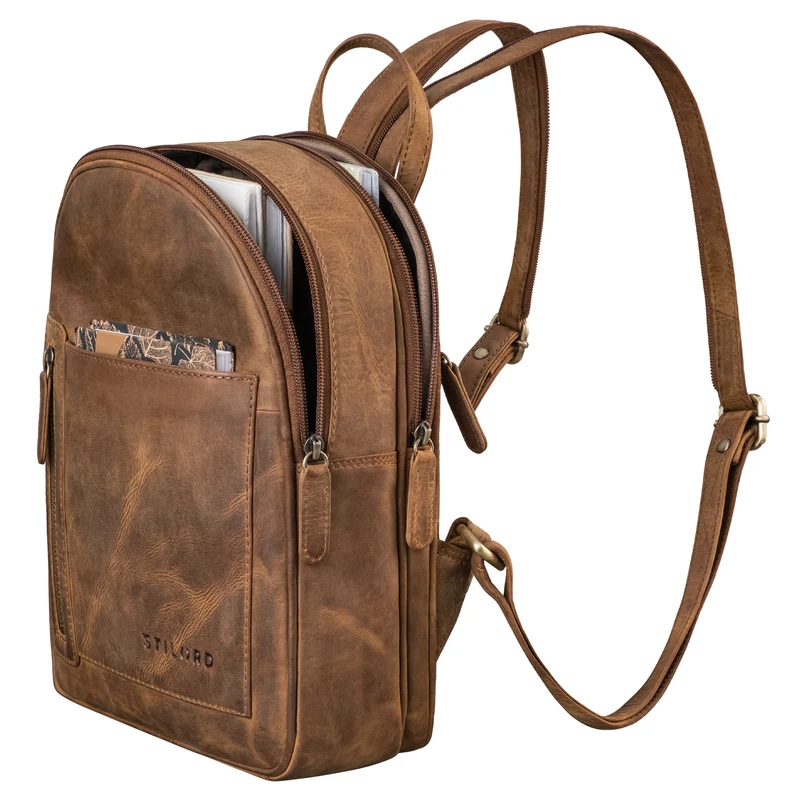 "Ivana" 2-in-1 Rucksack Leder Damen Klein als Crossbody Bag Echtleder