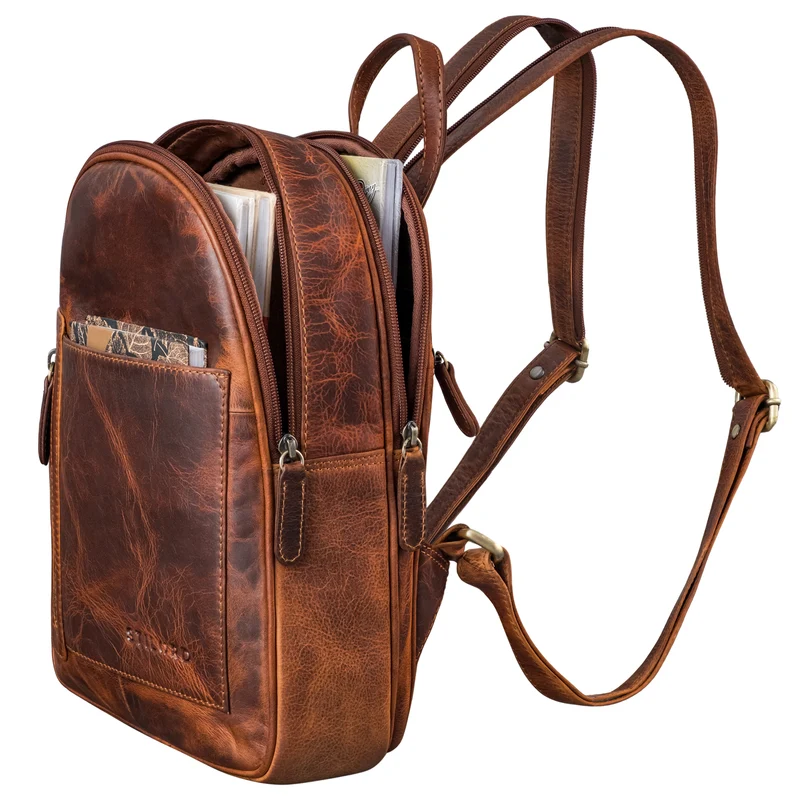 "Ivana" 2-in-1 Rucksack Leder Damen Klein als Crossbody Bag Echtleder