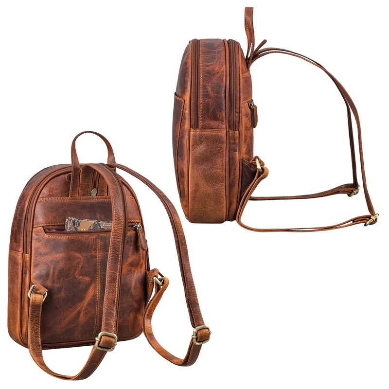 "Ivana" 2-in-1 Rucksack Leder Damen Klein als Crossbody Bag Echtleder