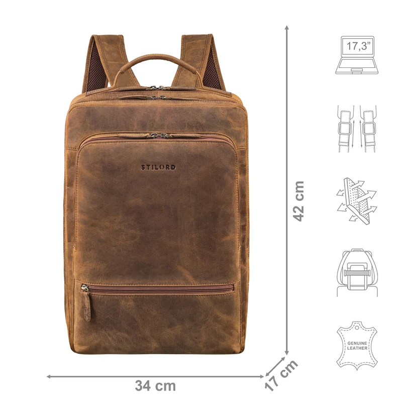 "Christian" XL Business-Rucksack Herren & Damen Leder Laptop 15 - 17,3"