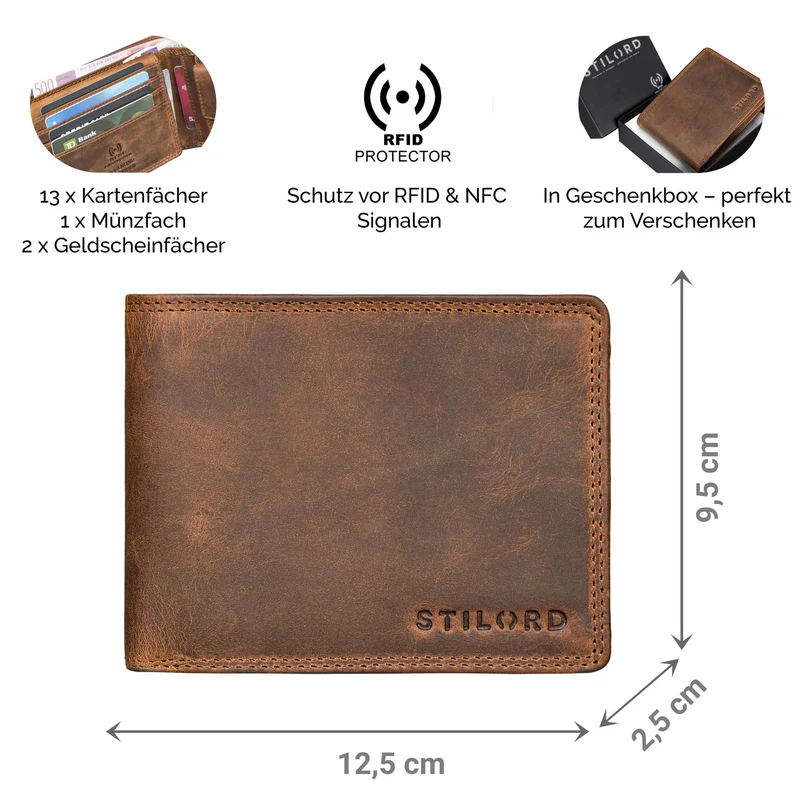 "Edgar" Geldbörse Herren Leder RFID Schutz Bifold in Geschenkbox