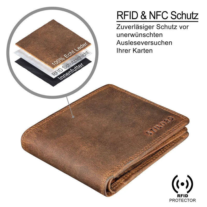 "Edgar" Geldbörse Herren Leder RFID Schutz Bifold in Geschenkbox