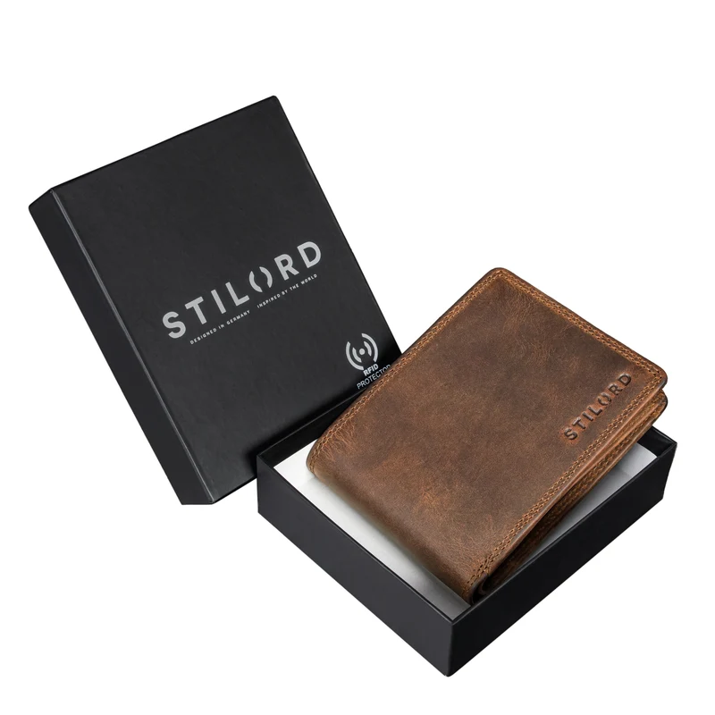"Edgar" Geldbörse Herren Leder RFID Schutz Bifold in Geschenkbox