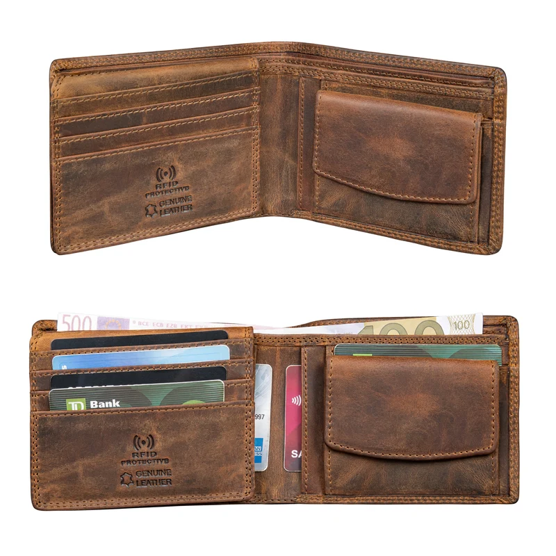 "Edgar" Geldbörse Herren Leder RFID Schutz Bifold in Geschenkbox