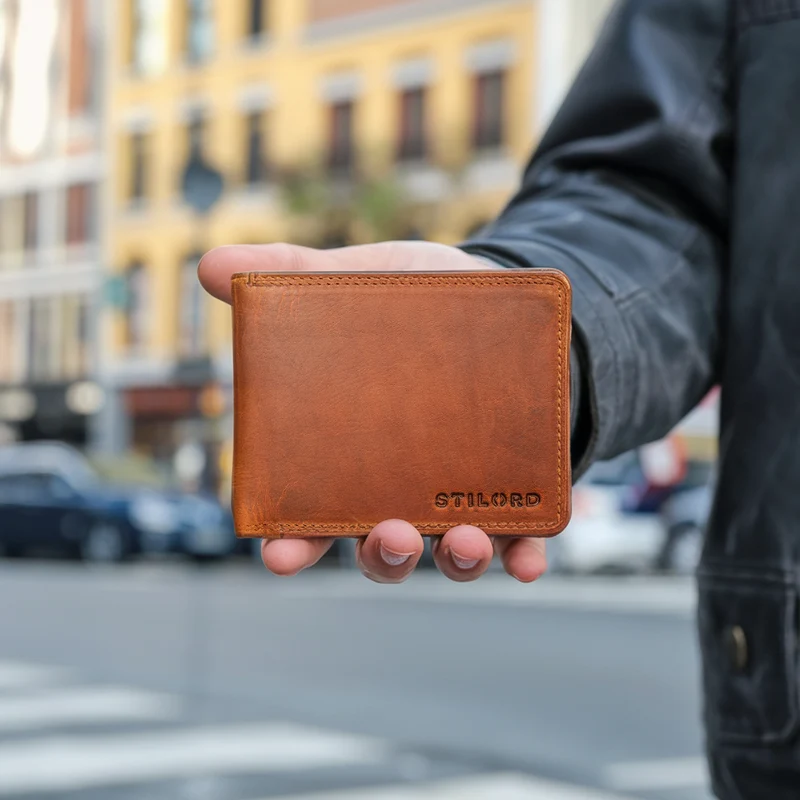 "Edgar" Geldbörse Herren Leder RFID Schutz Bifold in Geschenkbox