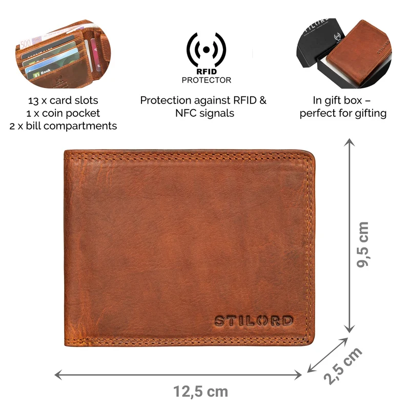 "Edgar" Geldbörse Herren Leder RFID Schutz Bifold in Geschenkbox