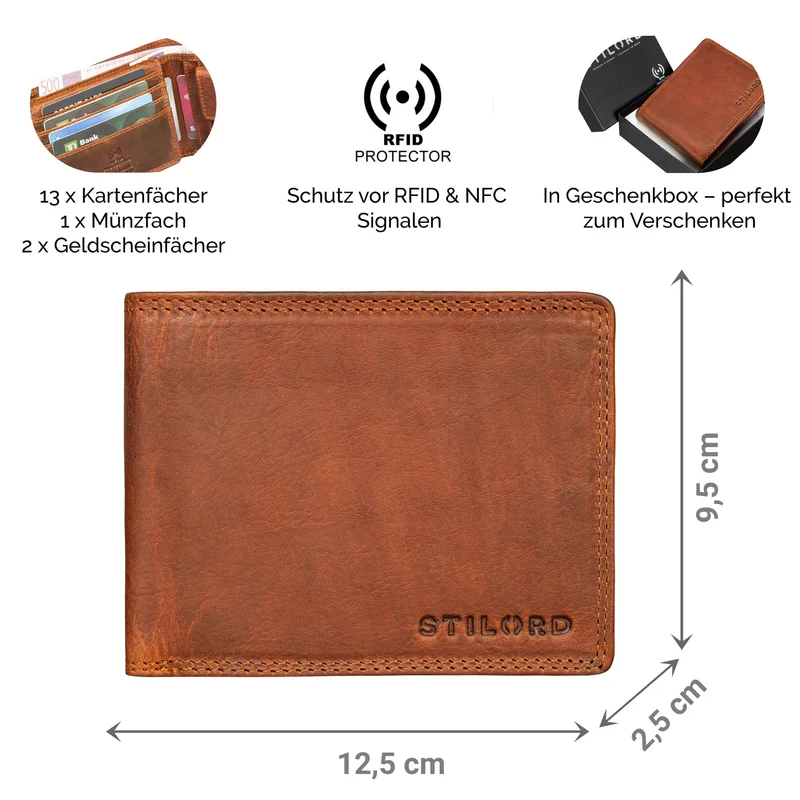 "Edgar" Geldbörse Herren Leder RFID Schutz Bifold in Geschenkbox