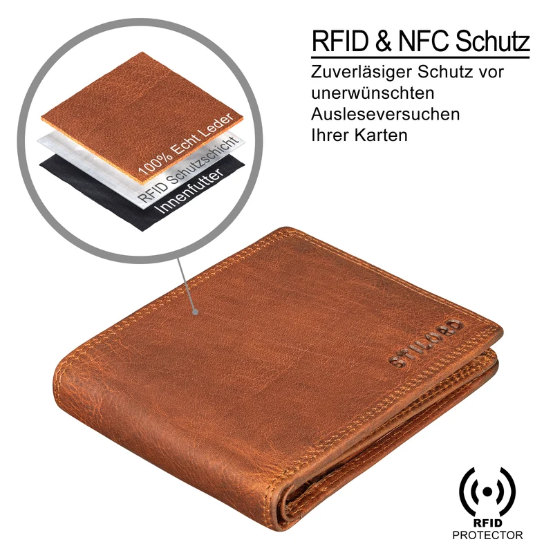 "Edgar" Geldbörse Herren Leder RFID Schutz Bifold in Geschenkbox