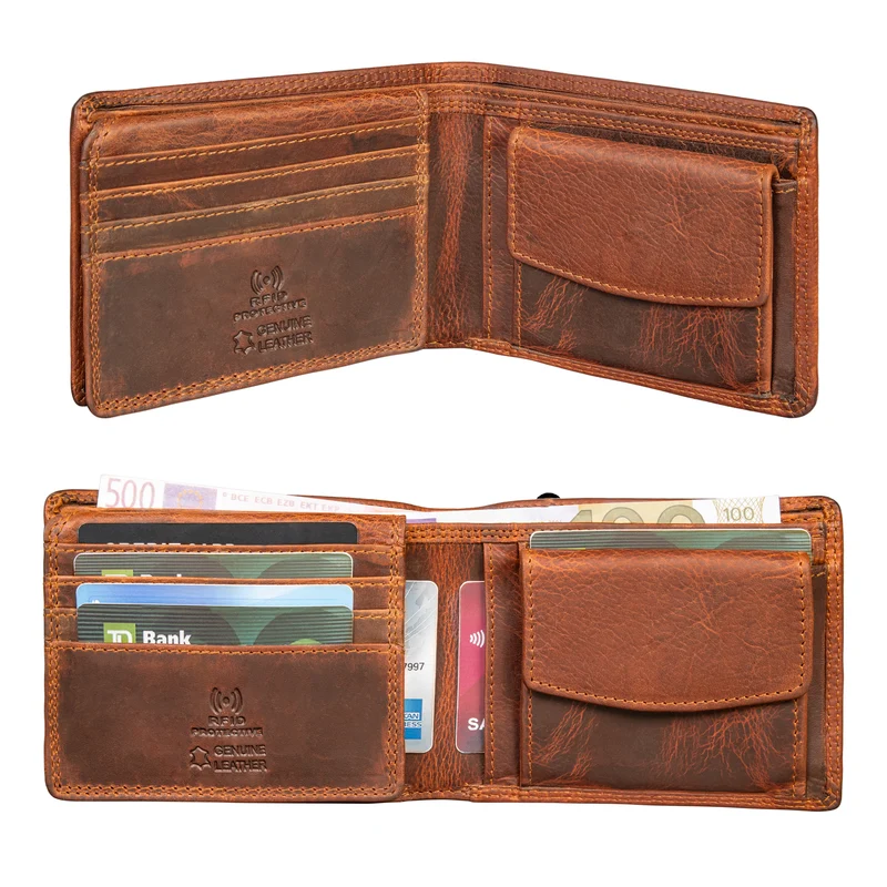 "Edgar" Geldbörse Herren Leder RFID Schutz Bifold in Geschenkbox