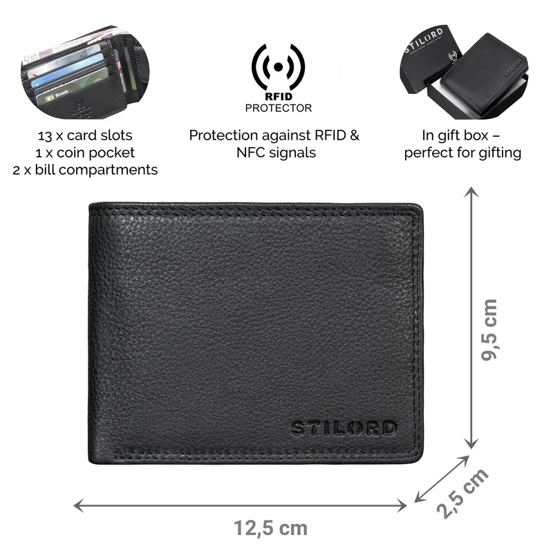"Edgar" Geldbörse Herren Leder RFID Schutz Bifold in Geschenkbox