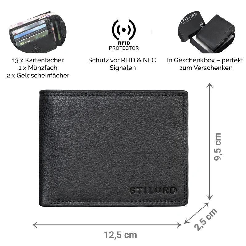 "Edgar" Geldbörse Herren Leder RFID Schutz Bifold in Geschenkbox