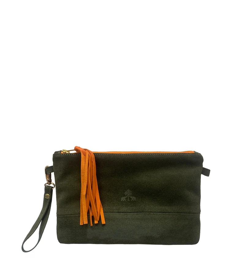 Clutch Bag CLARA -Khaki & Orange-