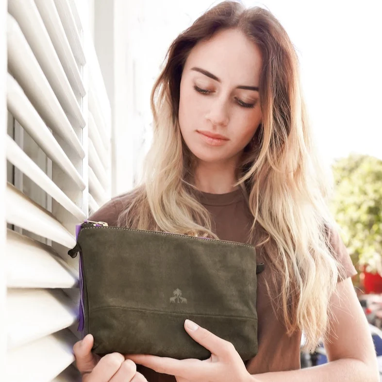 Clutch Bag CLARA -Khaki & Pink-