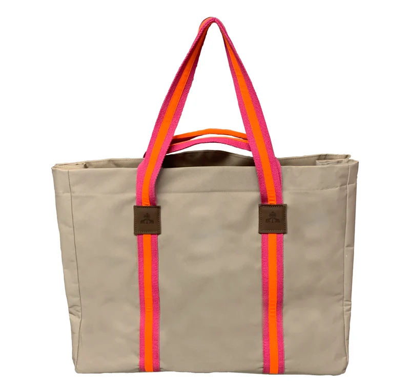 Shopper STRIPES KODURA -L- Beige & Neonorange