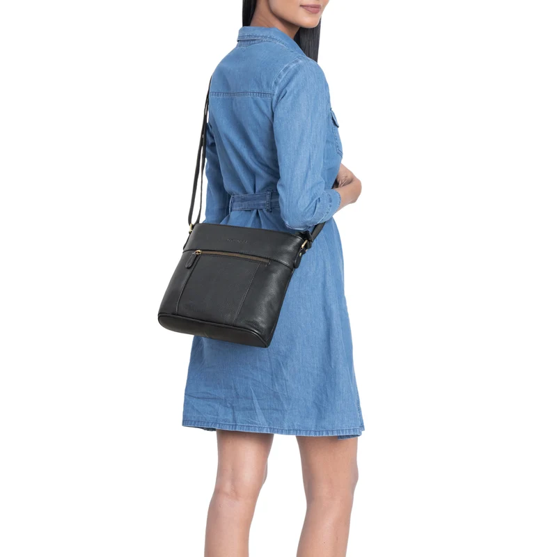 "Medina" Elegante Handtasche Damen Mittelgroß Leder Umhängetasche