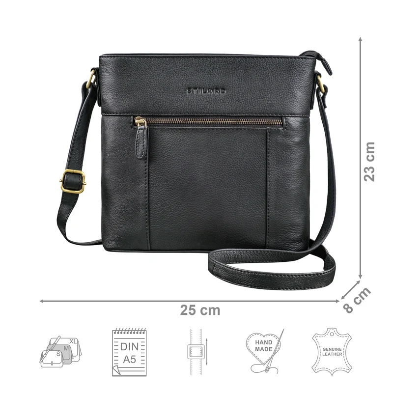 "Medina" Elegante Handtasche Damen Mittelgroß Leder Umhängetasche