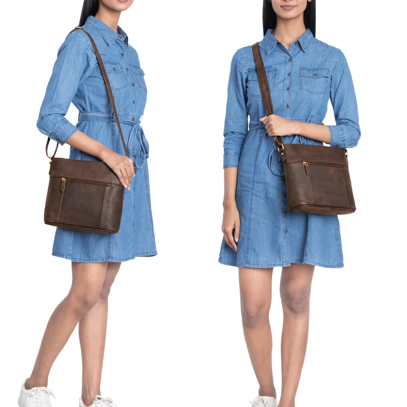 "Medina" Elegante Handtasche Damen Mittelgroß Leder Umhängetasche