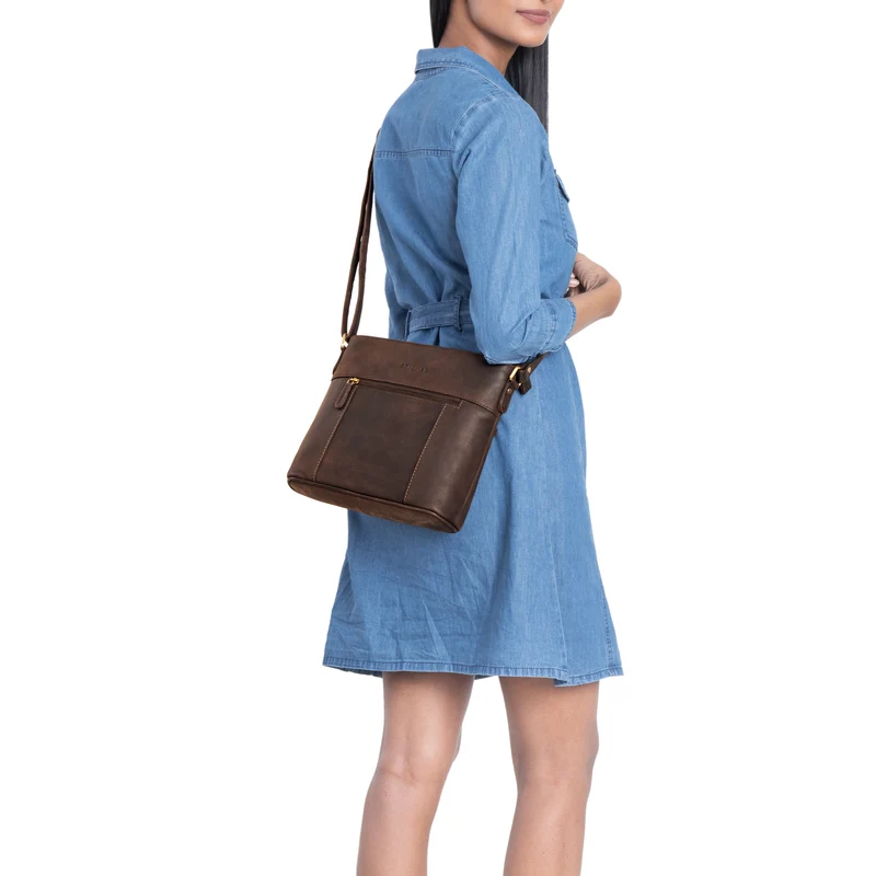 "Medina" Elegante Handtasche Damen Mittelgroß Leder Umhängetasche