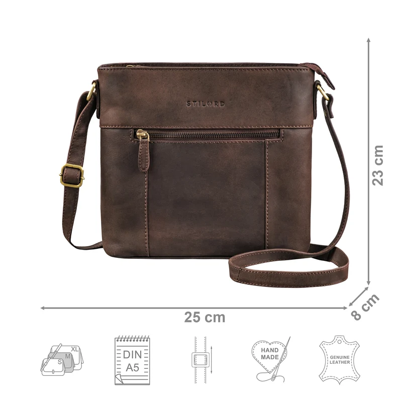 "Medina" Elegante Handtasche Damen Mittelgroß Leder Umhängetasche