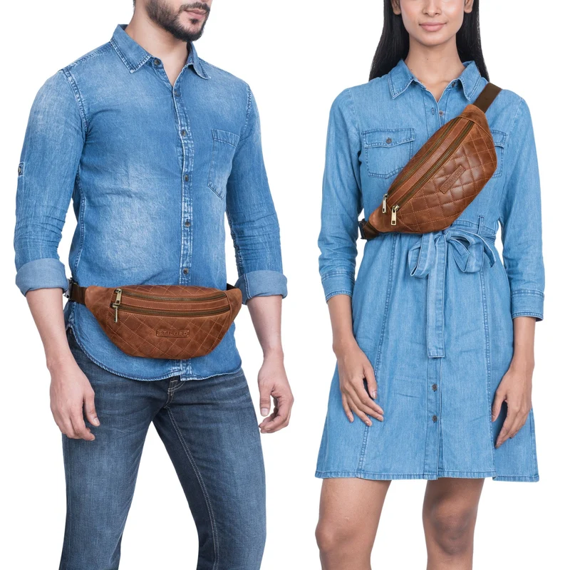 "Azul" Premium Bauchtasche Leder Damen Herren mit gestepptem Design
