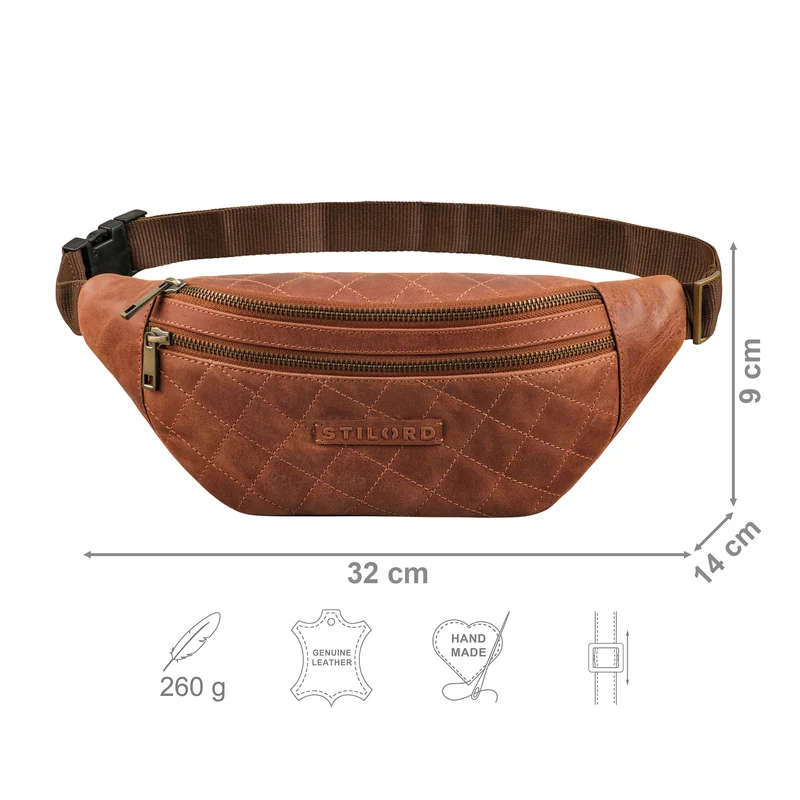 "Azul" Premium Bauchtasche Leder Damen Herren mit gestepptem Design