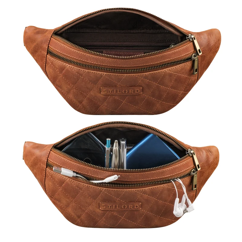 "Azul" Premium Bauchtasche Leder Damen Herren mit gestepptem Design