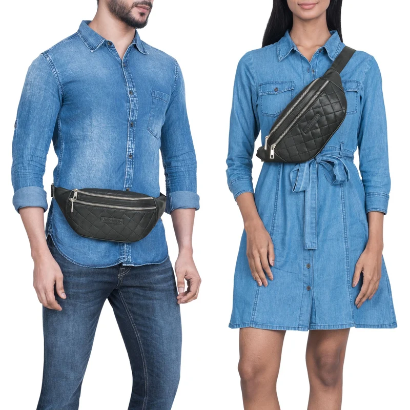 "Azul" Premium Bauchtasche Leder Damen Herren mit gestepptem Design