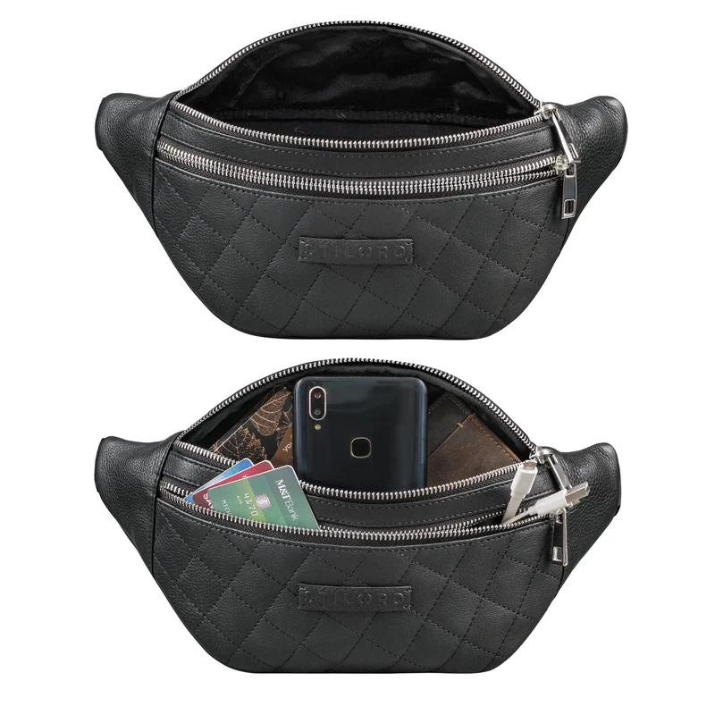 "Azul" Premium Bauchtasche Leder Damen Herren mit gestepptem Design