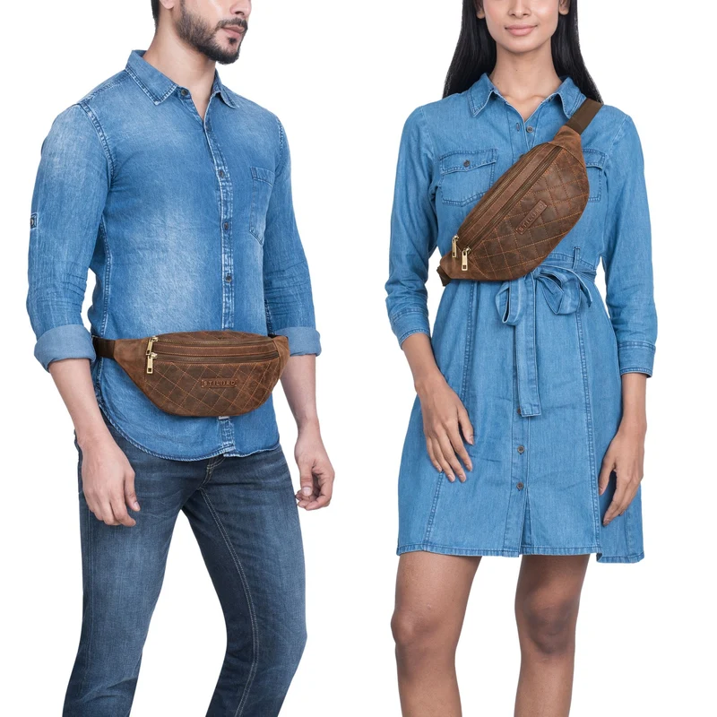 "Azul" Premium Bauchtasche Leder Damen Herren mit gestepptem Design