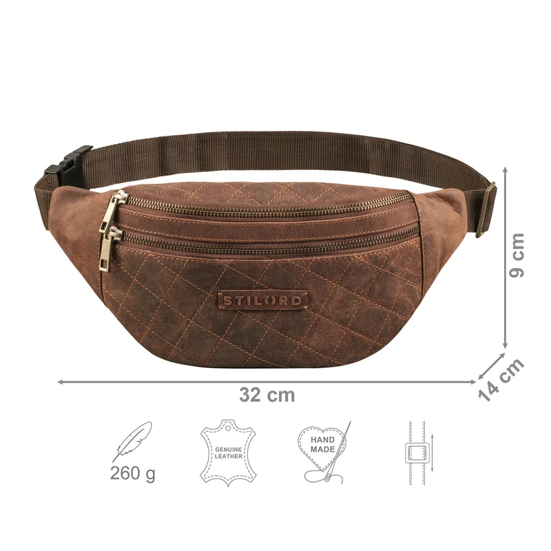 "Azul" Premium Bauchtasche Leder Damen Herren mit gestepptem Design