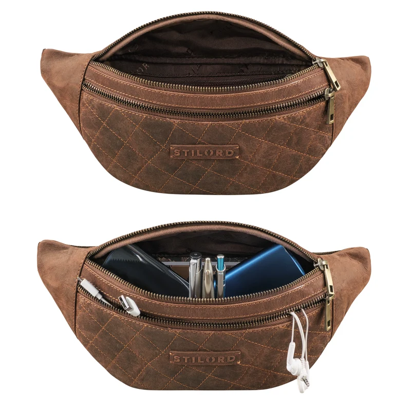 "Azul" Premium Bauchtasche Leder Damen Herren mit gestepptem Design