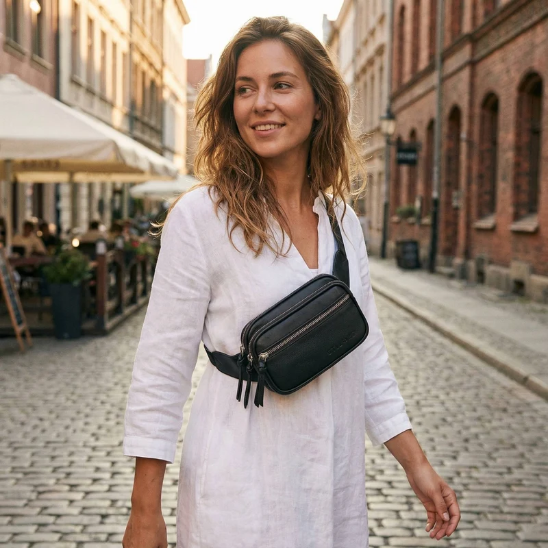 "Juno" Große Bauchtasche Damen Leder für Freizeit Festival Reisen