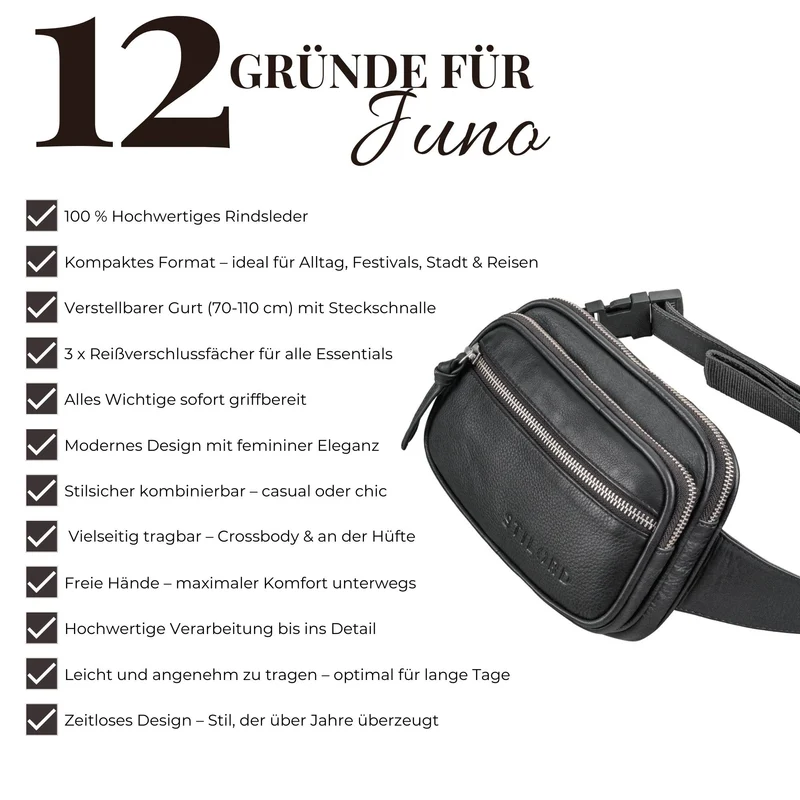 "Juno" Große Bauchtasche Damen Leder für Freizeit Festival Reisen