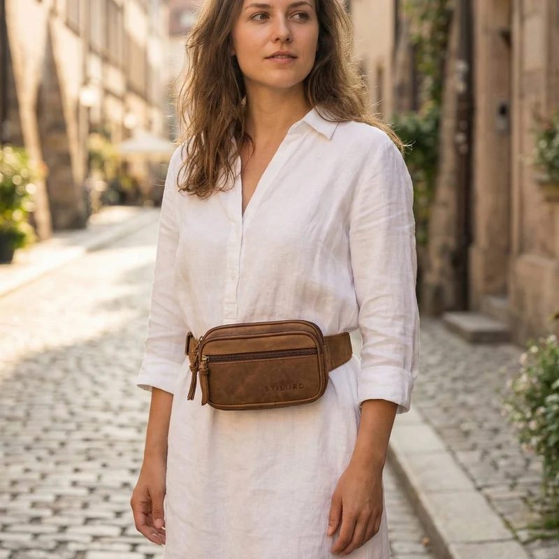 "Juno" Große Bauchtasche Damen Leder für Freizeit Festival Reisen