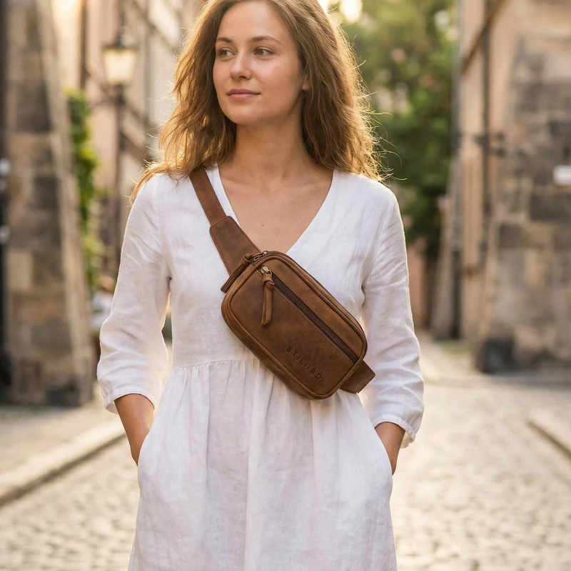 "Juno" Große Bauchtasche Damen Leder für Freizeit Festival Reisen