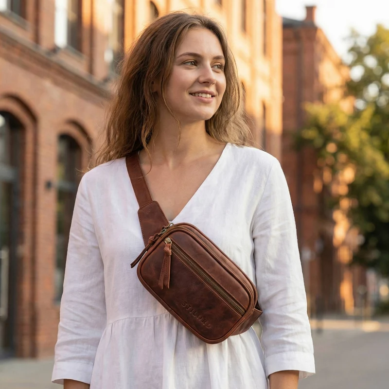 "Juno" Große Bauchtasche Damen Leder für Freizeit Festival Reisen